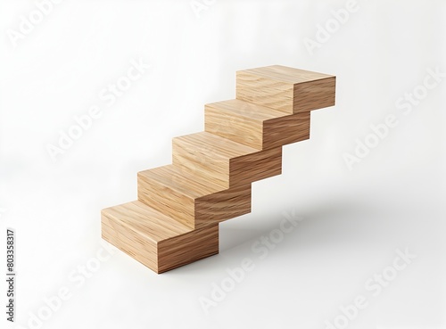 3D wooden steps in the shape of an arrow going up on a white background, in a minimalistic illustration style, with a simple design, on a white background, with a black outline, using simple shapes