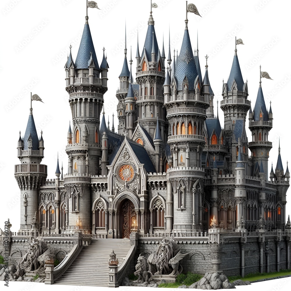 Fototapeta premium Arafed castle on a hill with a bridge and flags generative ai 