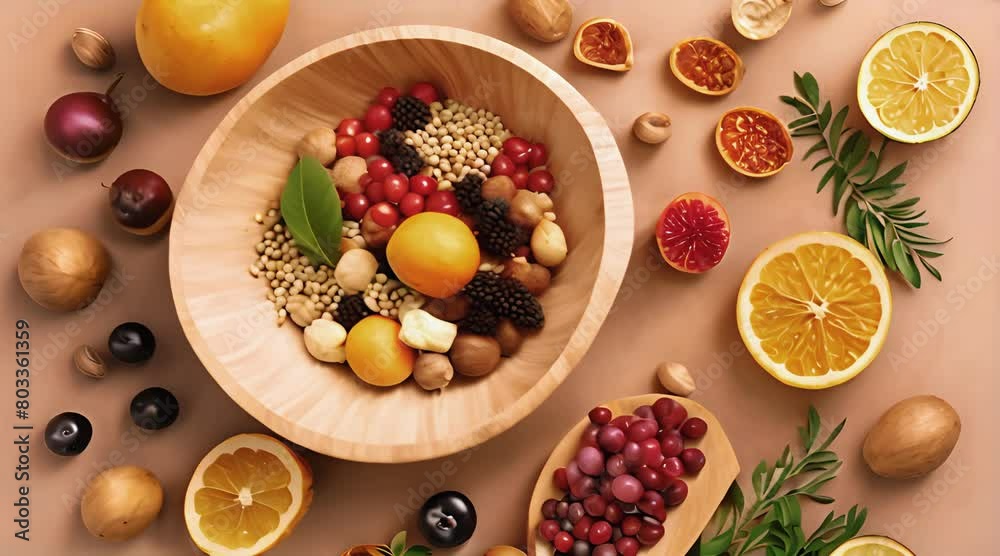 Eye-Catching Vray Tracing Style Presentation of Minerals and Vitamins in Healthy Foods: A Top View Perspective Eye-Catching Vray Tracing Style Presentation of Minerals and Vitamins in Healthy Foods: A Top View Perspective