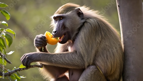 a-baboon-eating-fruits-from-a-tree-using-its-dext- 2 photo