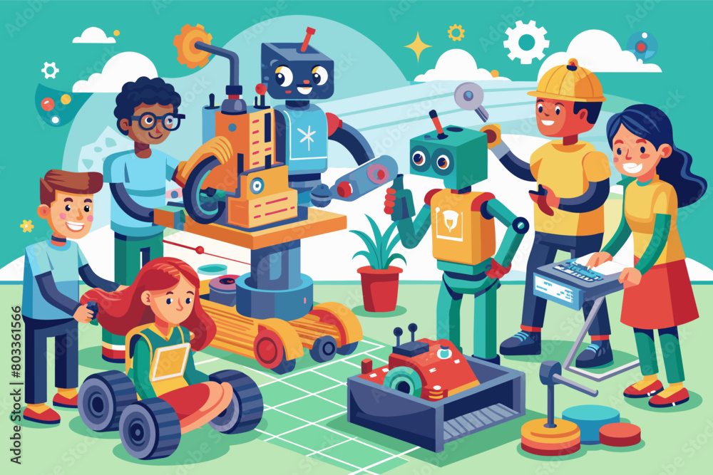 group of students participating in a robotics competition