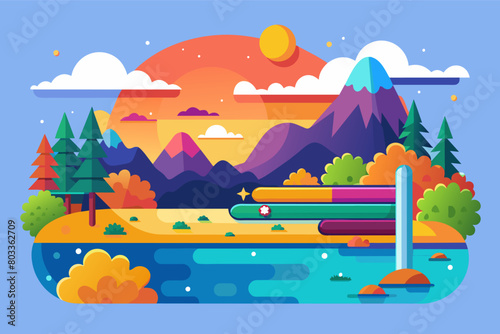 progress bar that transforms into a vibrant landscape scene as it fills up