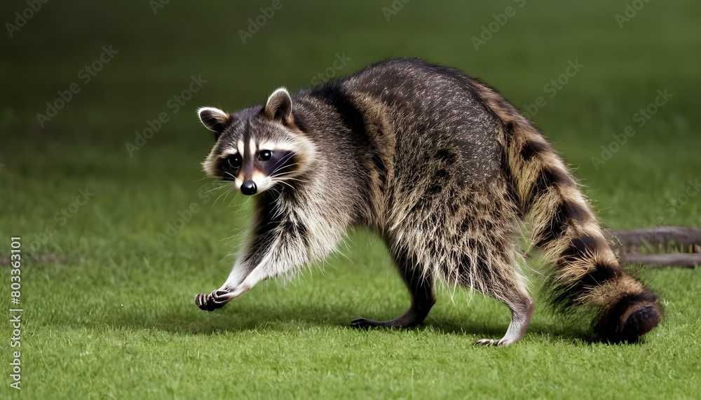 A Raccoon With Its Tail Raised Signaling To Other  2