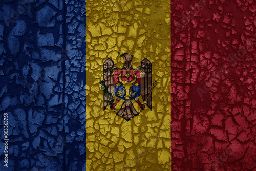 flag of moldova on a grunge vintage metal rusty cracked wall background