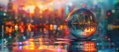 Droplet Mirrors Bangkok A D Rendered City Skyline in a Vibrant Water Sphere photo