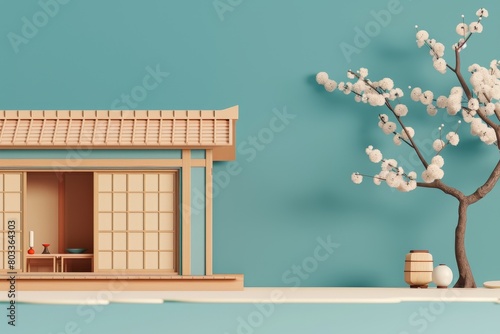 3d illustration of japan traditional house architect design photo