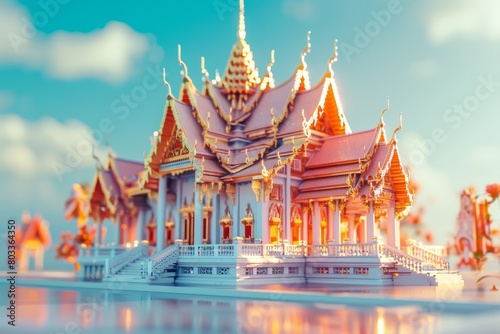 3d illustrations of thai temple architecture design bokeh style background photo