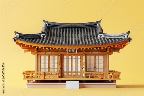 3d illustrations of ancient korean traditional house architect design photo