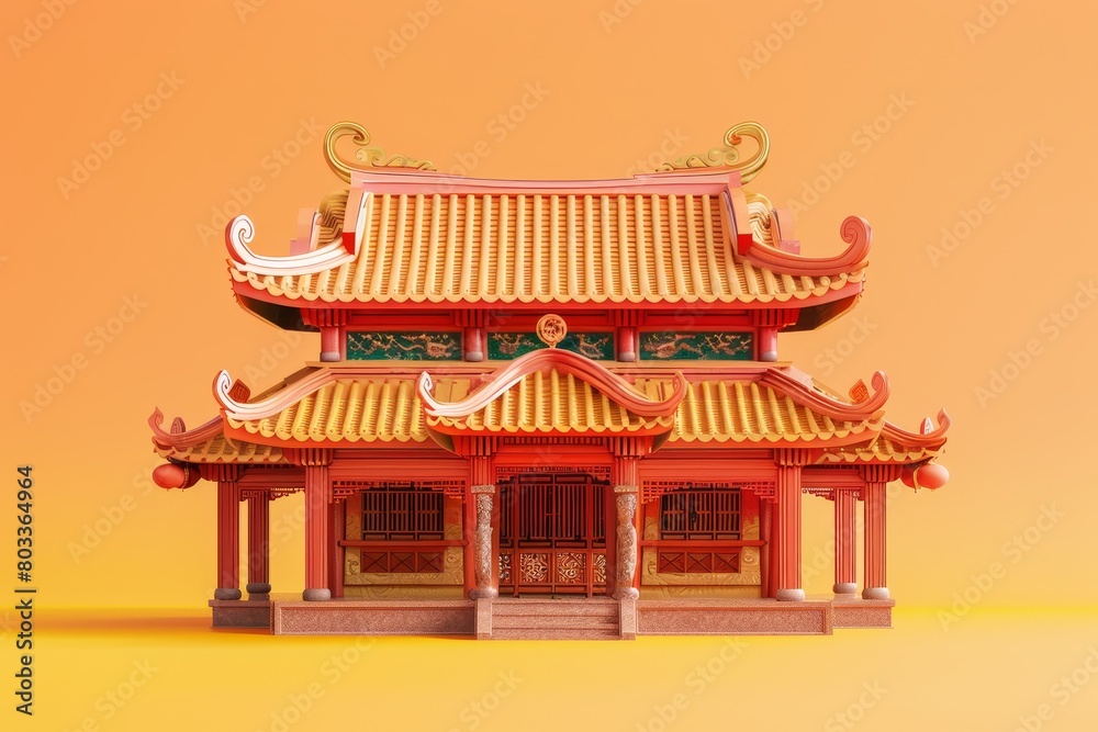 Fototapeta premium 3d illustrations of ancient vietnamese traditional house architect design