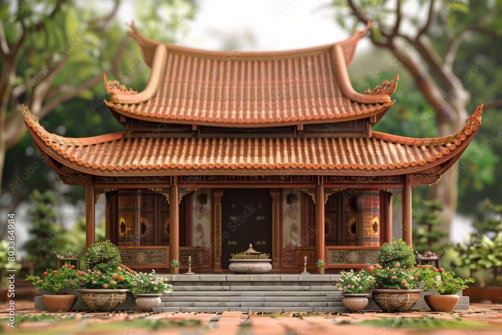 Naklejka premium 3d illustrations of ancient vietnamese traditional house architect design