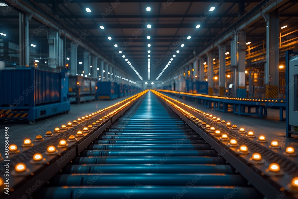 Illuminated conveyor system at night Illuminated conveyor system at night