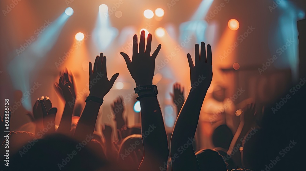 concert music live crowd raised hands audience backlight band club dancing entertainment event festival