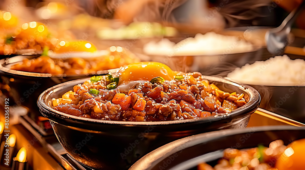 Bibimbap - korean mixed rice with meat and assorted vegetables Bibimbap - korean mixed rice with meat and assorted vegetables