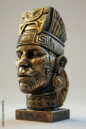 Aztec Warrior Sculpture on Neutral Background