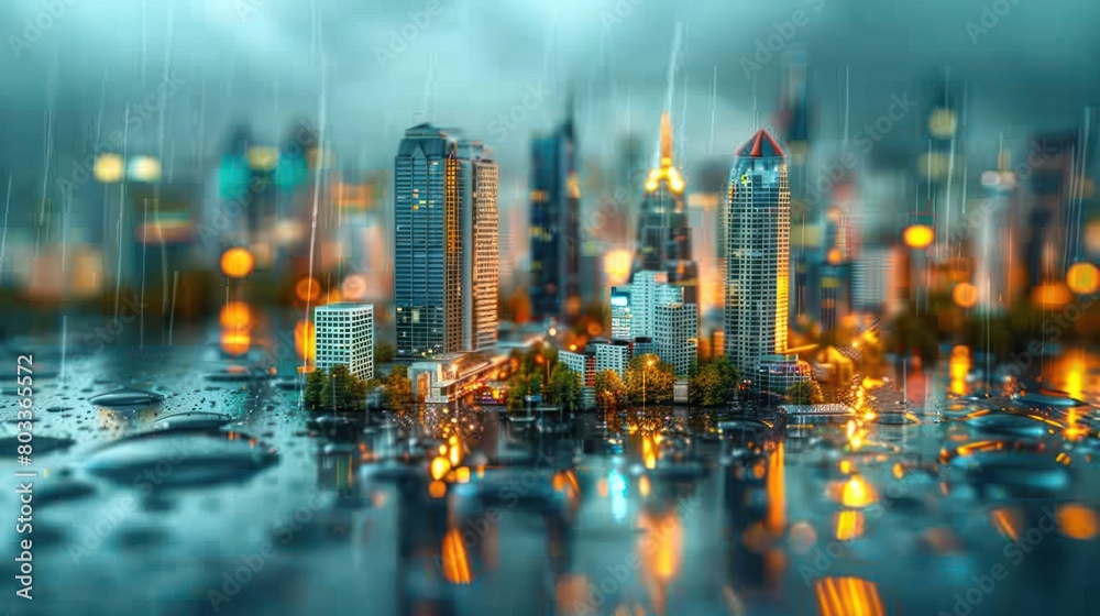 Miniature Bangkok Cityscape Encapsulated in a Dramatic Water Droplet