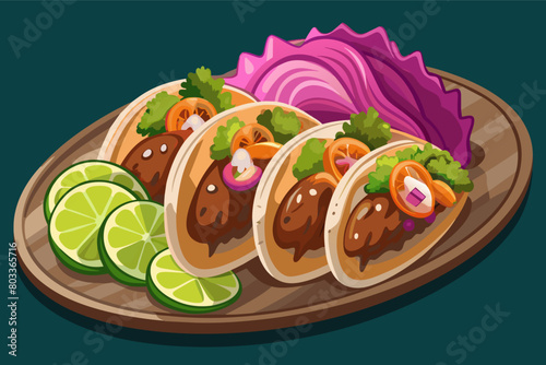 platter of crispy carnitas tacos with pickled onions