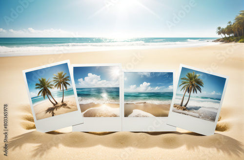 vacation photos with a beautiful beach, sea waves and bright sun, wonderful memories