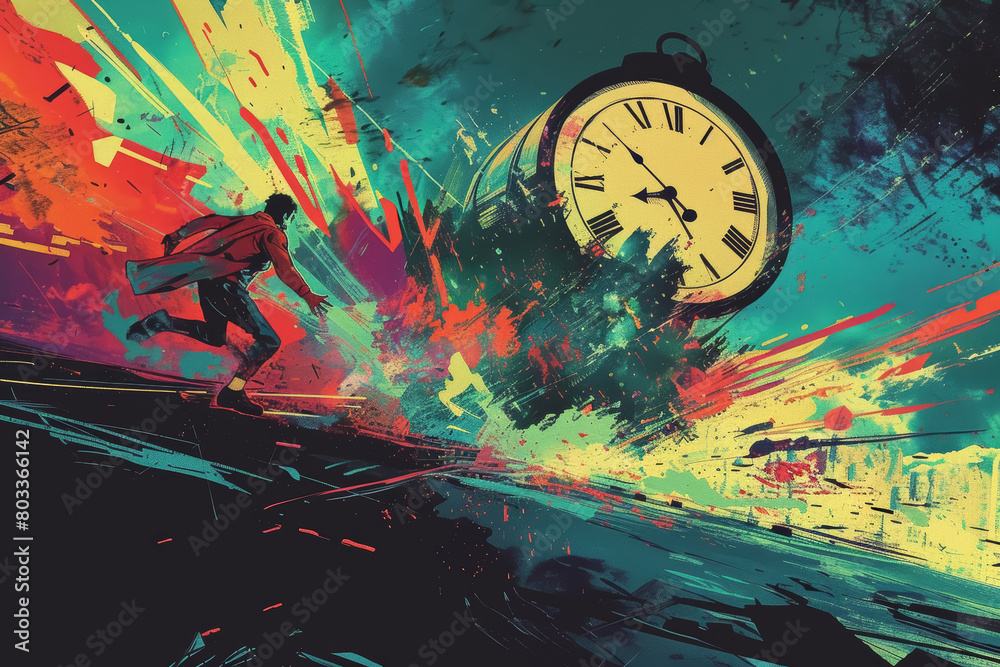 Obraz premium Superhero racing time in comic style
