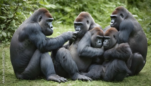 A Group Of Gorillas Grooming Each Others Fur With  2 © Khansa