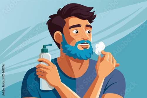 photorealistic image of a man applying a refreshing aftershave lotion to his face after shaving