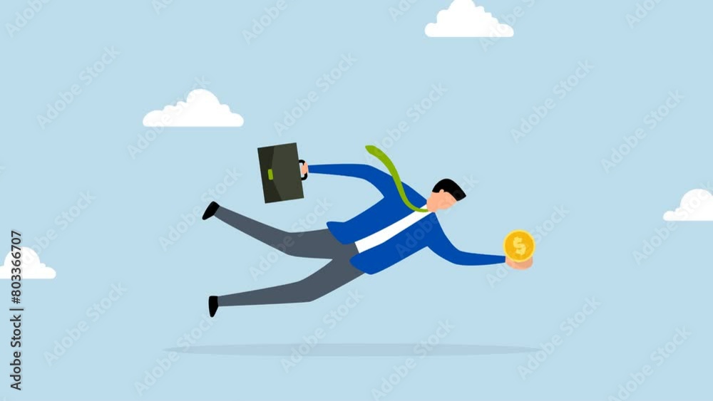 4k animation of Investment opportunity, businessman jumps to catch gold coins with baseball catcher glove. 4k animation of Investment opportunity, businessman jumps to catch gold coins with baseball catcher glove.