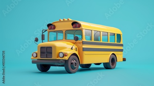 Vintage yellow school bus on blue background
