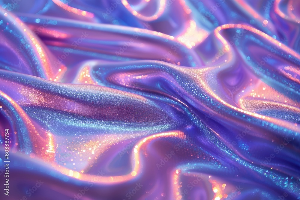 Obraz premium The detailed folds of a shiny iridescent fabric capture the interplay of light and color, evoking wonder and fascination