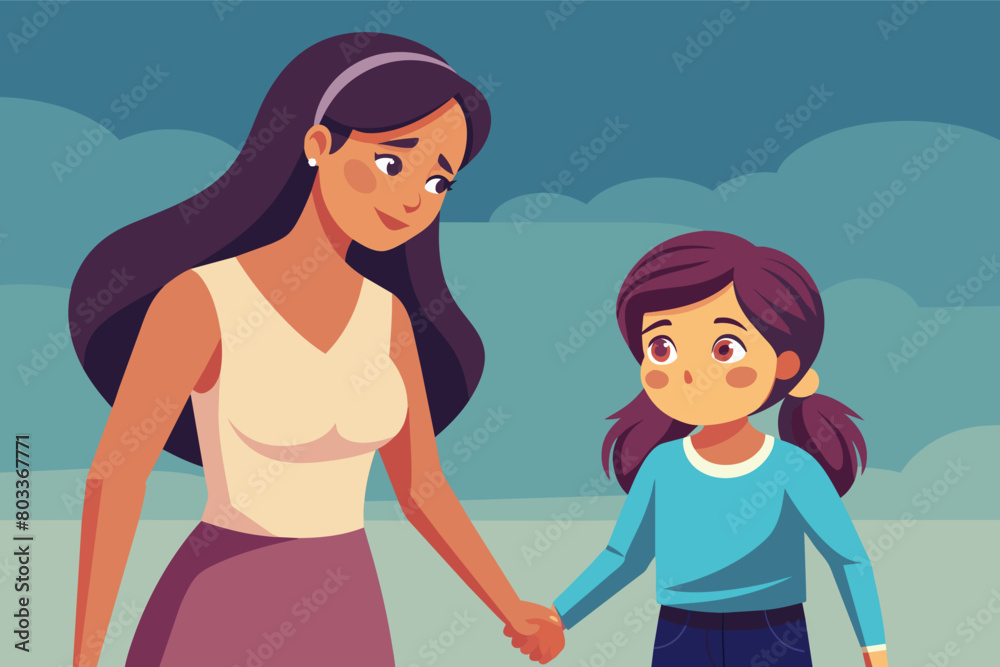 Mother and baby walking illustration Mother and baby walking illustration