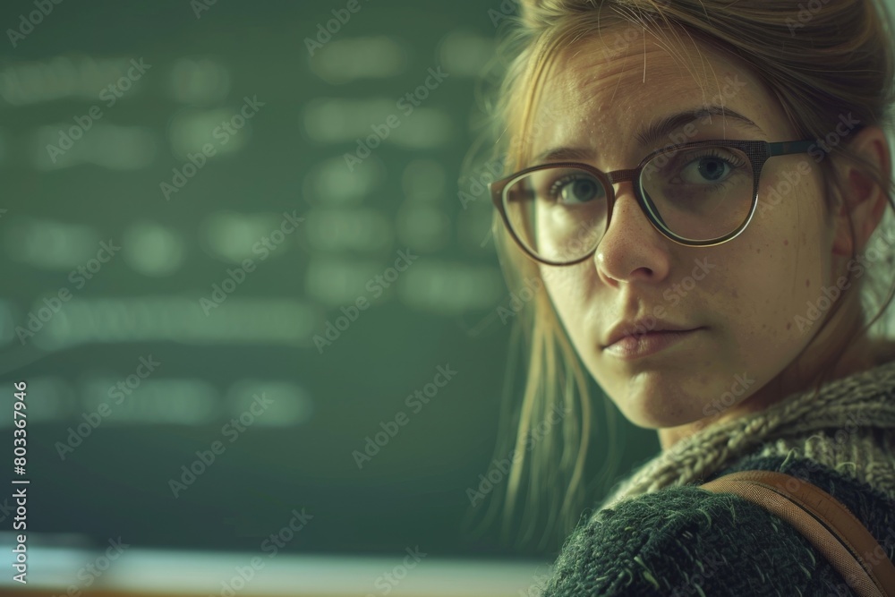 Teacher in the classroom, blackboard in the background, concept of Teachers’ Day and back to school. Teacher in the classroom, blackboard in the background, concept of Teachers’ Day and back to school.