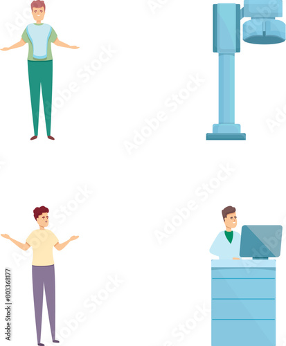 Xray checkup icons set cartoon vector. Doctor examine xray image of human body. Medical examination