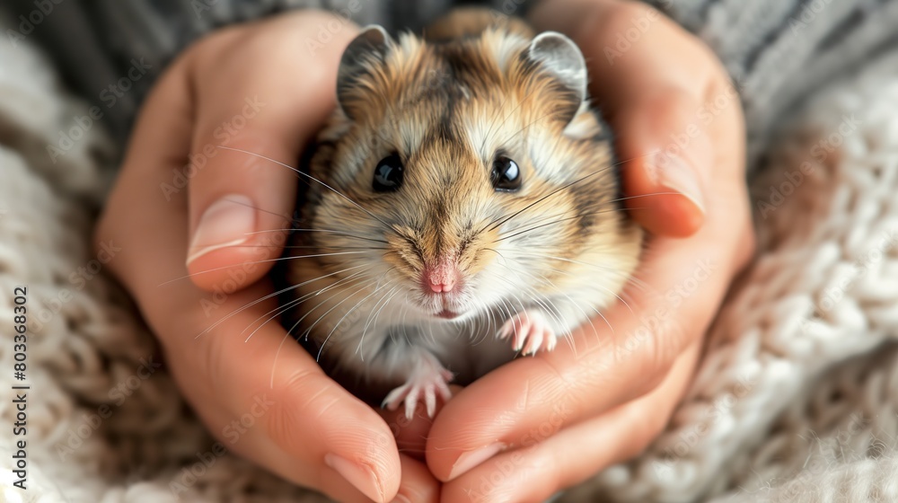 Cute hamster in hands, closeup. Animal protection concept Cute hamster in hands, closeup. Animal protection concept
