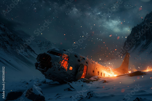 Wallpaper Mural Winter Mountain Plane Crash Scene at Night Torontodigital.ca