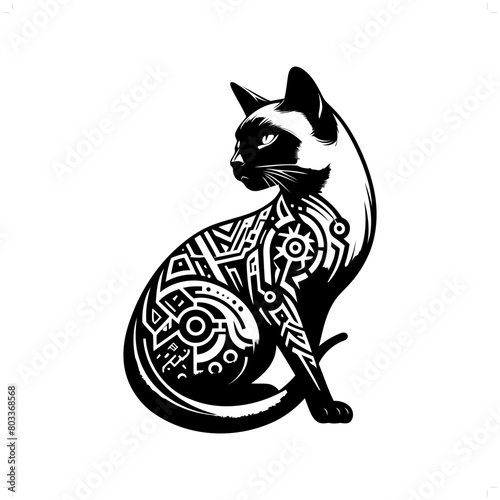 Siamese cat silhouette in animal cyberpunk, modern futuristic illustration