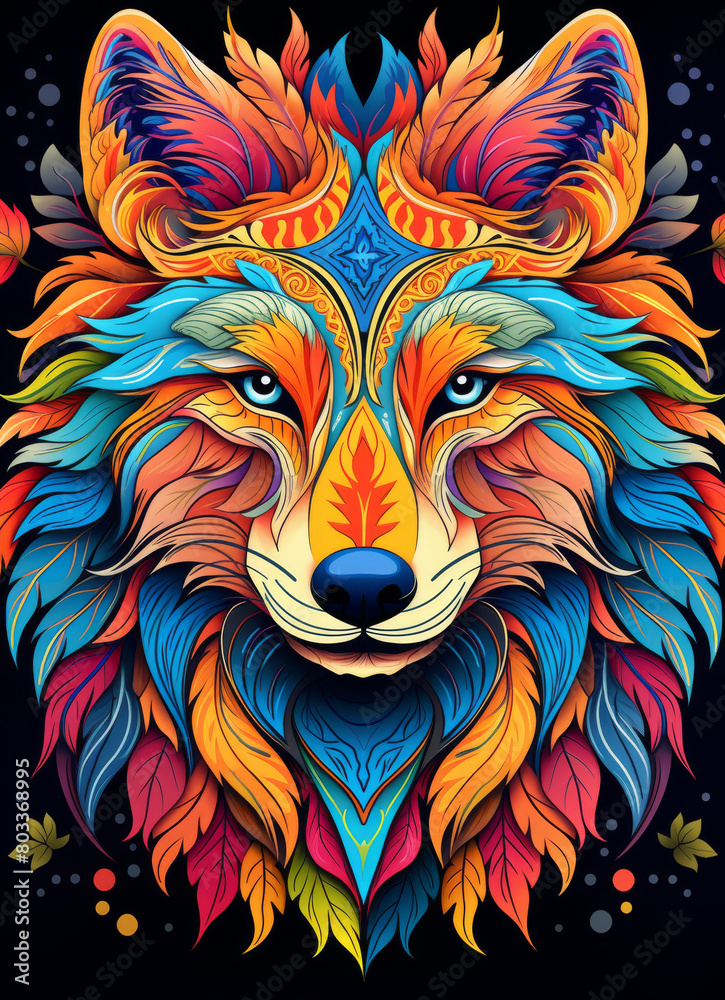 Colorful Tribal Fox Illustration

