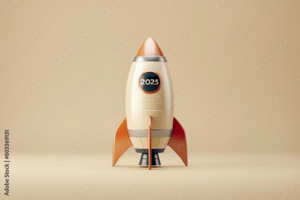Rocket with word 2025, concept of startup, innovation.
