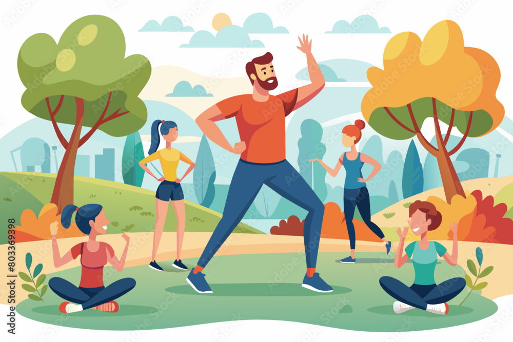 Fitness trainers leading a group exercise class