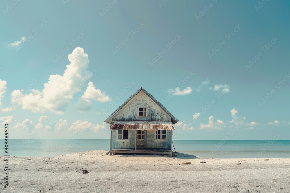 Landscape with a simple wooden house on the beach, summer, vacation concept. Landscape with a simple wooden house on the beach, summer, vacation concept.