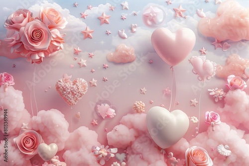 Pink and White Wallpaper With Hearts and Flowers