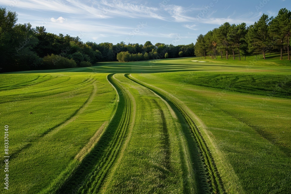 Golf cart tracks on a golf course