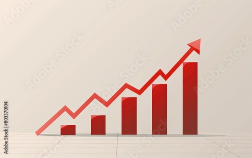Red arrow with bar graph, concept of finance, growth, analysis.