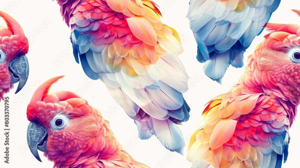 Fototapeta premium A seamless pattern with watercolor parrots on a white background