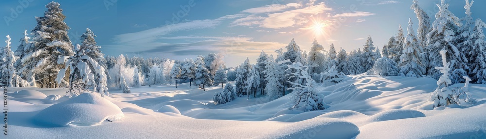 A tranquil snowscape, capturing the peacefulness of a snowy landscape