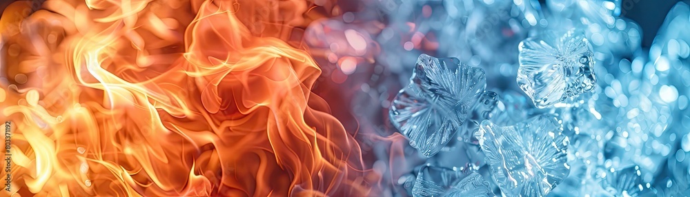 Abstract concept of fire and ice with dual exposure effect