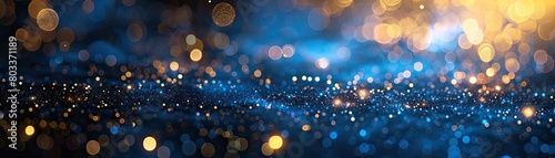 Abstract background of blue and golden bokeh lights photo