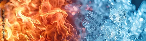 Abstract concept of fire and ice with dual exposure effect photo