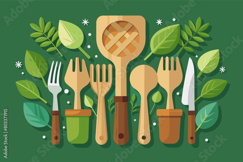 An eco-friendly set of wooden cutlery