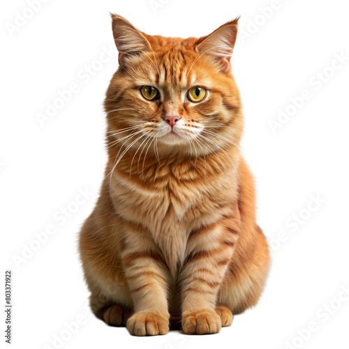 Majestic Ginger Tabby Cat Sitting Alertly Against a Transparent Background