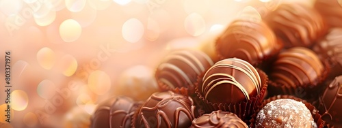 Chocolate pralines on a sparkling blurred background. photo