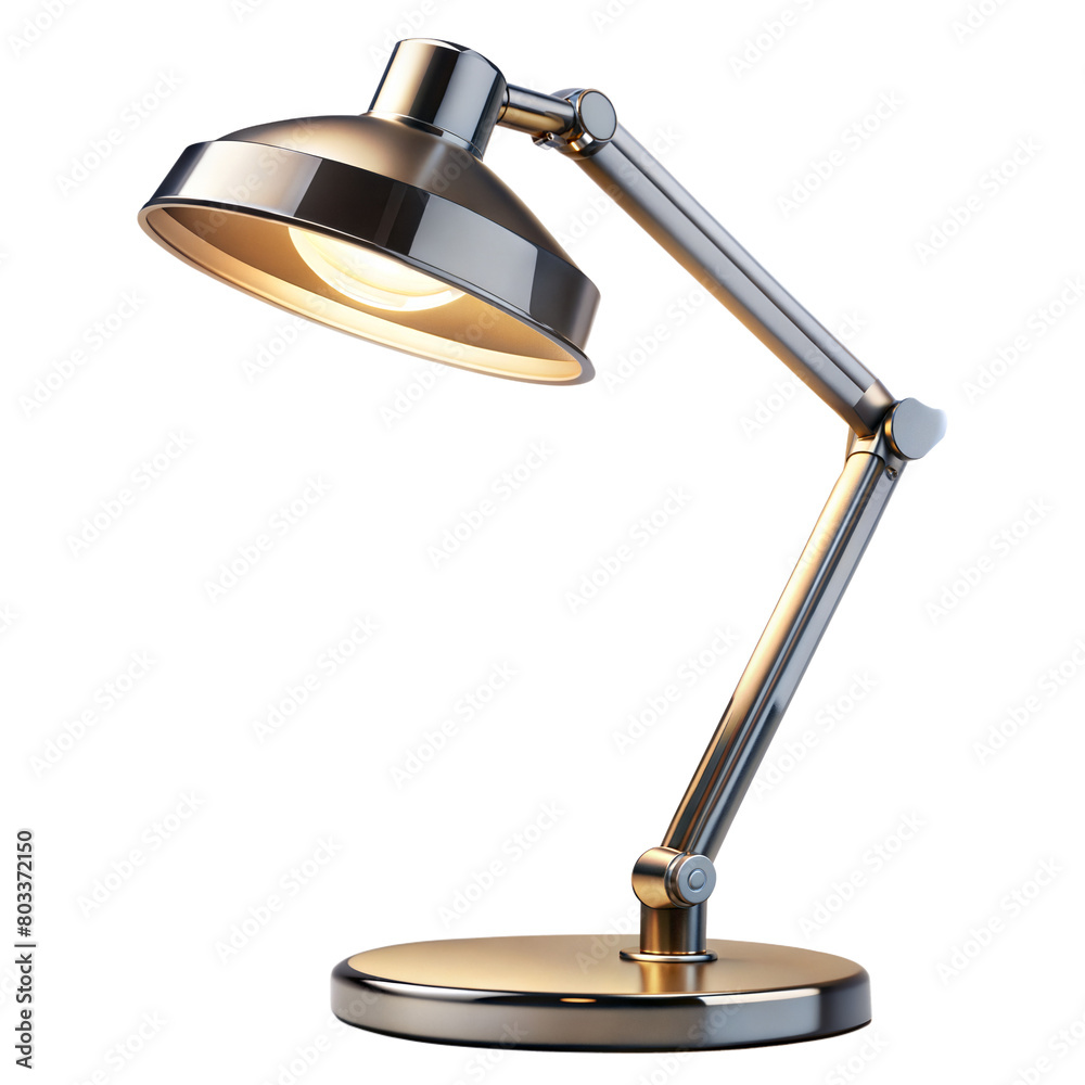 Modern Adjustable Desk Lamp Illuminated on a Transparent Background