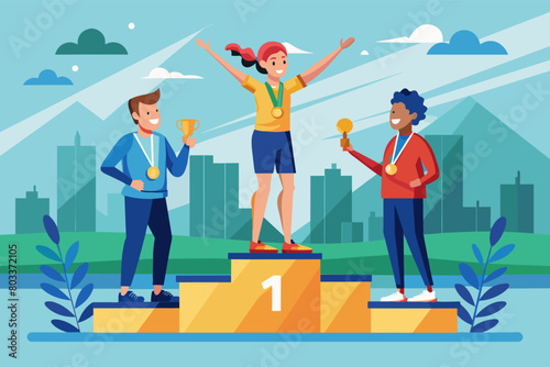 An athlete receiving a medal on the podium